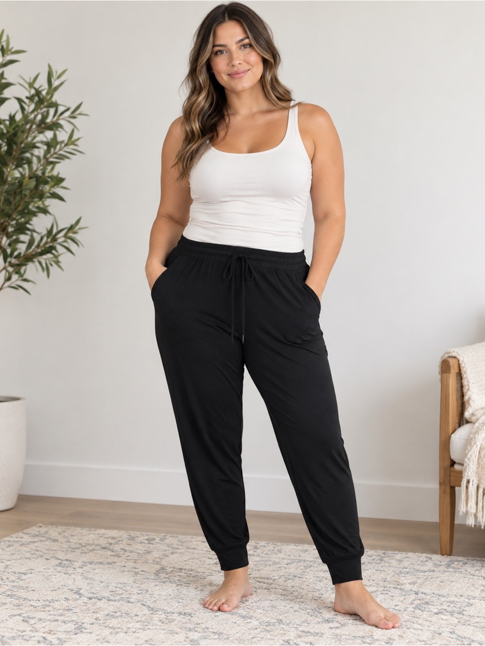 Women’s Black Sleep Jogger Pajama Pants - Cozy Everyday Lounge
